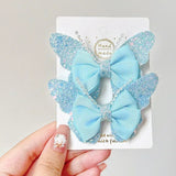 BLUE Glitter Butterfly Bow Hair Clips for Girls