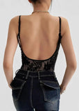 cute black Backless Lace Bodysuit with Spaghetti Straps by Butterfly Kingdom