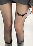 SEE THROUGH Women's Soft Black Butterfly Leggings