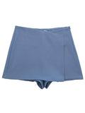 blue High Waist Skort with Asymmetrical Wrap & Side Zipper by Butterfly Kingdom