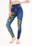 Women's Green Butterfly Faux Denim Leggings