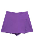 purple High Waist Skort with Asymmetrical Wrap & Side Zipper by Butterfly Kingdom