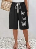 BLACK Butterfly Printed Knee Length Shorts