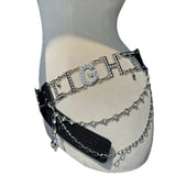 CUTE BLACK Women’s Y2K Rhinestone Butterfly Belt Chain