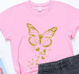 PINK Golden Butterfly T-Shirt for Women