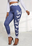 TRENDY Women's Butterfly Lace Faux Denim Leggings