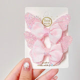 LIGHT PINK Glitter Butterfly Bow Hair Clips for Girls
