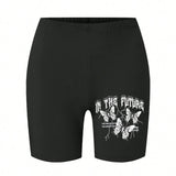 QUOTES High Waist Butterfly Print Leggings Shorts