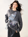 JACQUARD GRAY Butterfly Sequin Sweater