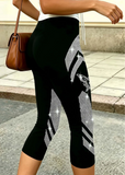 cute Women's Black Butterfly Rhinestone Capri Leggings