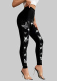 TRENDY Women's High Waist Rhinestone Butterfly Leggings