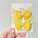 YELLOW Glitter Butterfly Bow Hair Clips for Girls