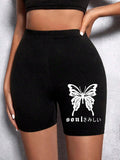 BLACK AND WHITE High Waist Butterfly Print Leggings Shorts