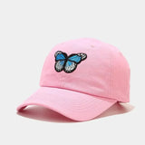 PINK Butterfly Embroidered Cotton Baseball Cap