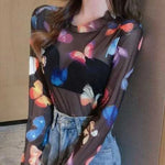 cute Black Mesh Butterfly Top