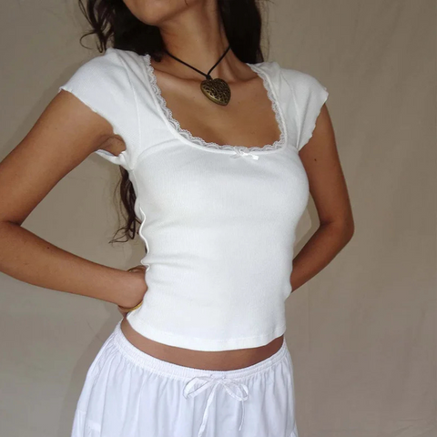 White Lace Butterfly T Shirt