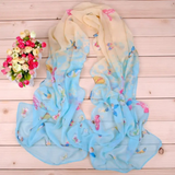 blue Women’s Colorful Butterfly Print Chiffon Long Scarf