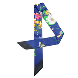 blue Women’s Skinny Butterfly Floral Silk Scarf