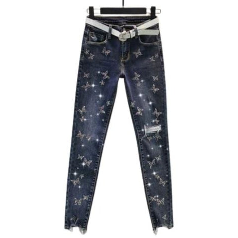 beaded butterfly jeans