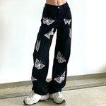 black and white butterfly baggy jeans for ladies