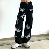 black and white butterfly baggy jeans for ladies