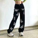 black and white butterfly baggy jeans design