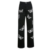 Black and White Butterfly Baggy Jeans