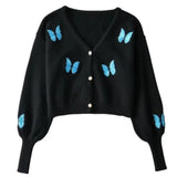 black embroidered butterfly cardigan
