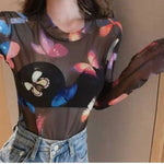 Black Mesh Butterfly Top for women