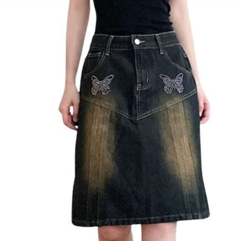 butterfly denim skirt