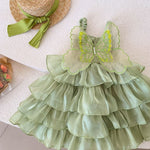green butterfly polyester dress for kids