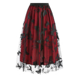 red butterfly embroidered skirt