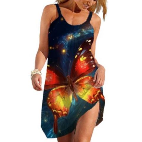 Chinese Yellow Swallowtail Butterfly Suspender Dress