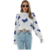 dark blue butterfly o_neck sweater 