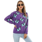 darkorchid butterfly o-neck sweater