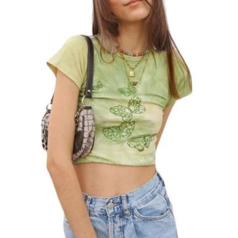 Green Butterfly Crop Top