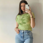 cute Green Butterfly Crop Top