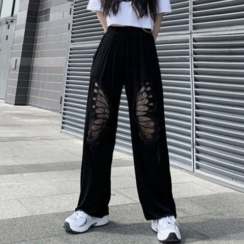 hollow butterfly streetwear pants