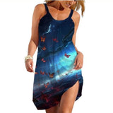 midnight blue butterfly suspender dress
