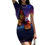 navy butterfly tight dress