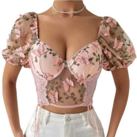 Pink Butterfly Corset Top