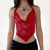 cheap Red Butterfly Crop Top