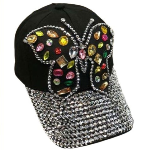 rhinestone black butterfly cap