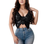 black Y2k Sequin Butterfly Top