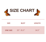 size chart for Women’s Butterfly Cutout Wrap Halter Crop Top