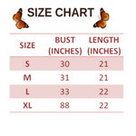 size chart for red butterfly t shirt
