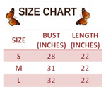 size chart for Navy Blue Floral Butterfly T-Shirt