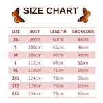 size chart for admiral butterfly sweatshirt