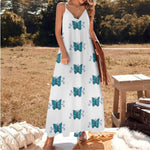 sleeveless blue butterfly dress for woman