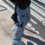 swallowtail butterfly denim pants with zipper